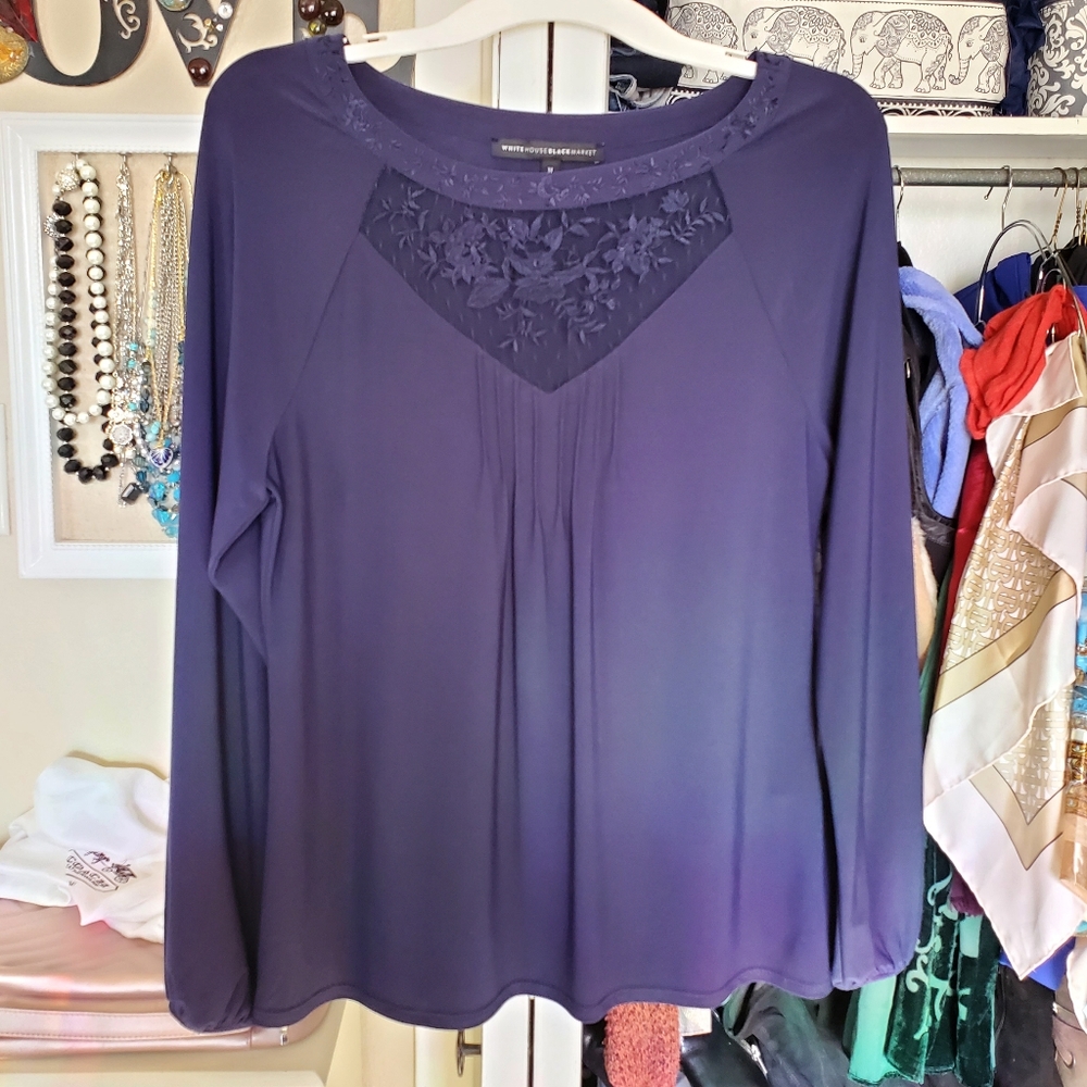 Navy long sleeve blouse with floral design